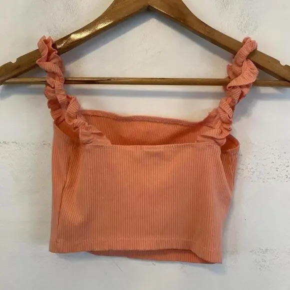 ARITZIA Sunday Best peach ribbed crop top sz XS - Picture 4 of 4